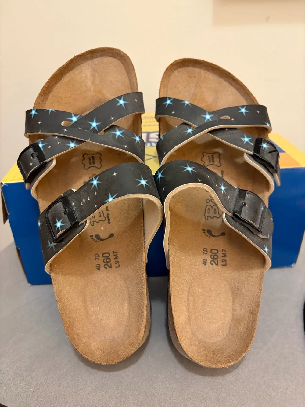 Women’s Birkenstock Birki’s Nepal Black Shiny Stars pattern